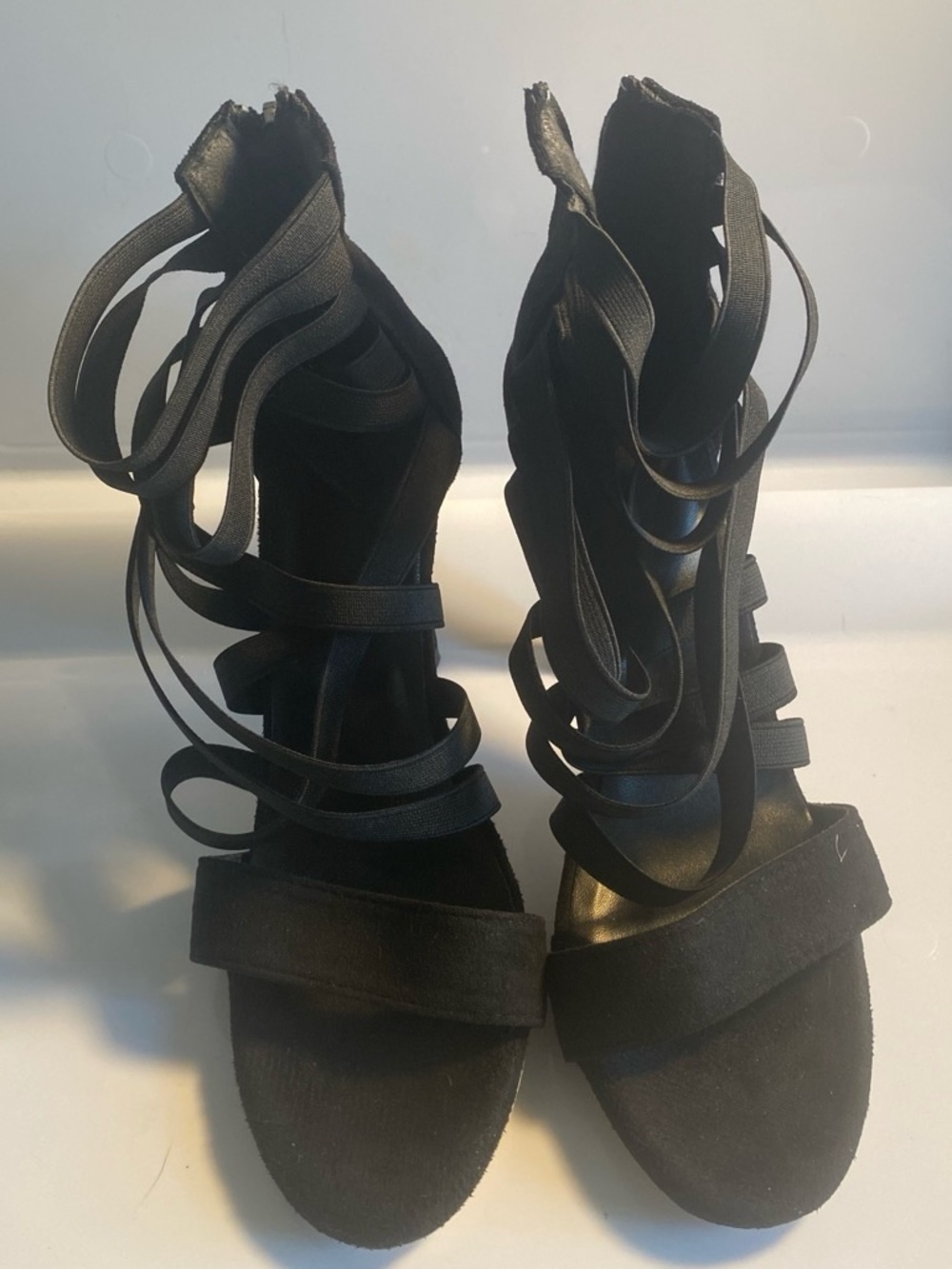 Black Lace-Up Strappy Women's Heels